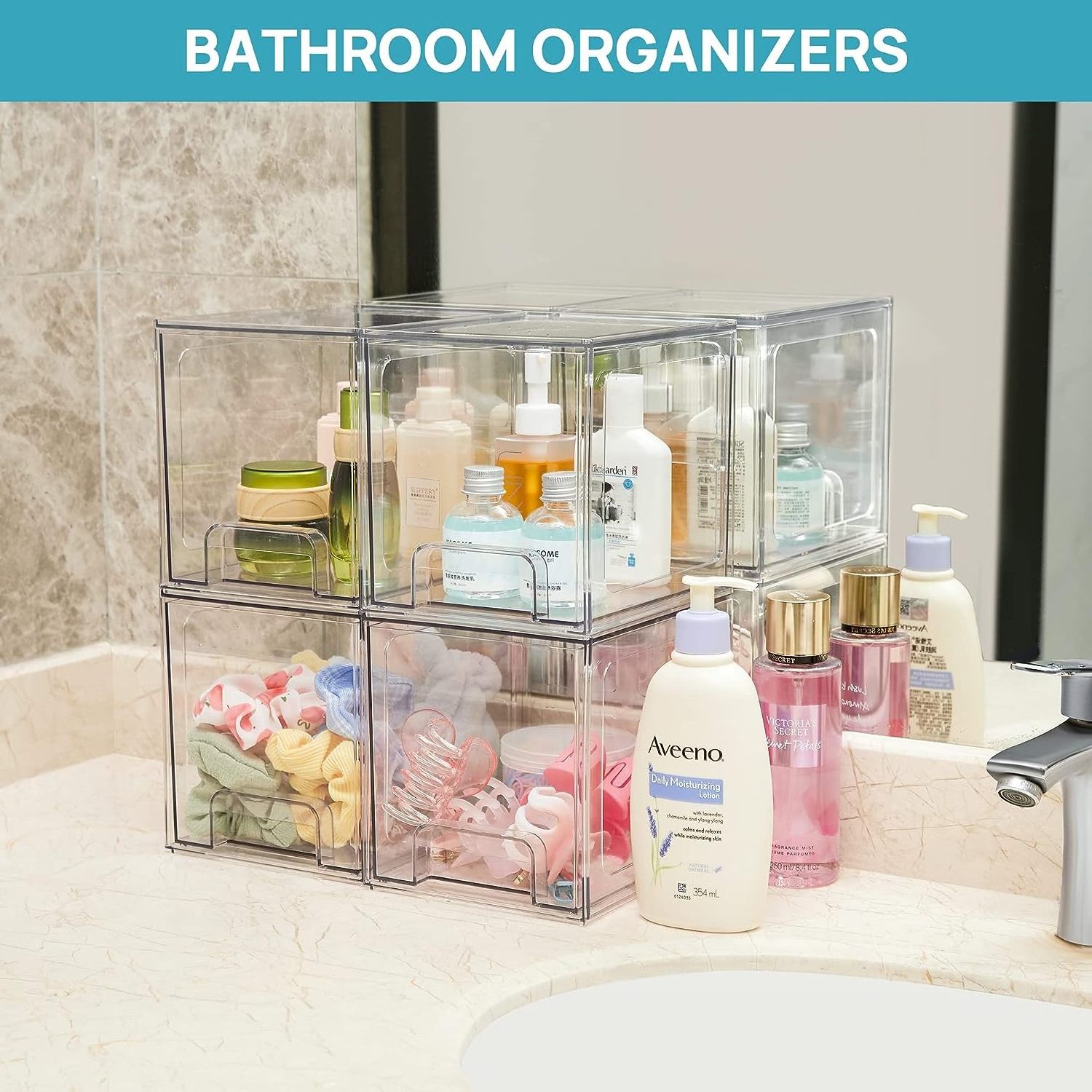 Tall Acrylic Bathroom Organizers Clear Plastic Storage Bins Stackable Makeup Organizer Storage Drawers