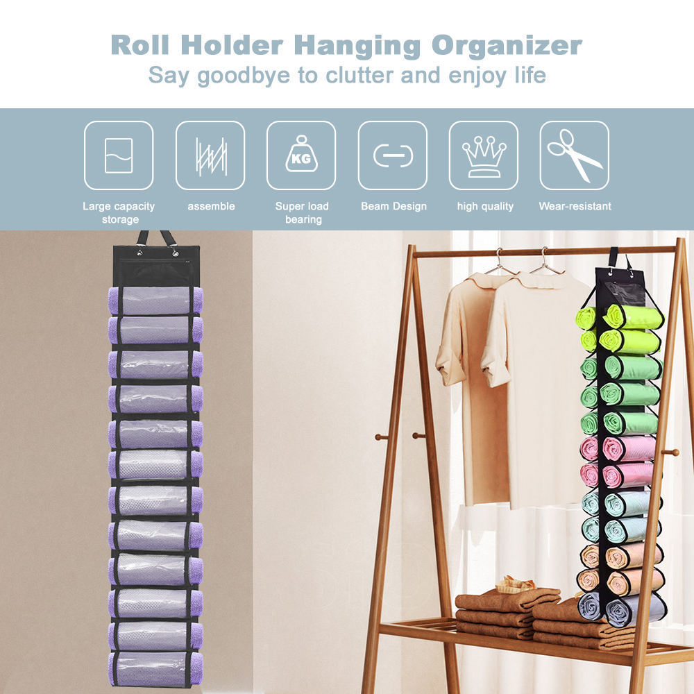 24 Roll Yoga Legging Storage Organizer Hanging Storage Bag Clothes T-shirt Towel Underwear Closets Roll Holder