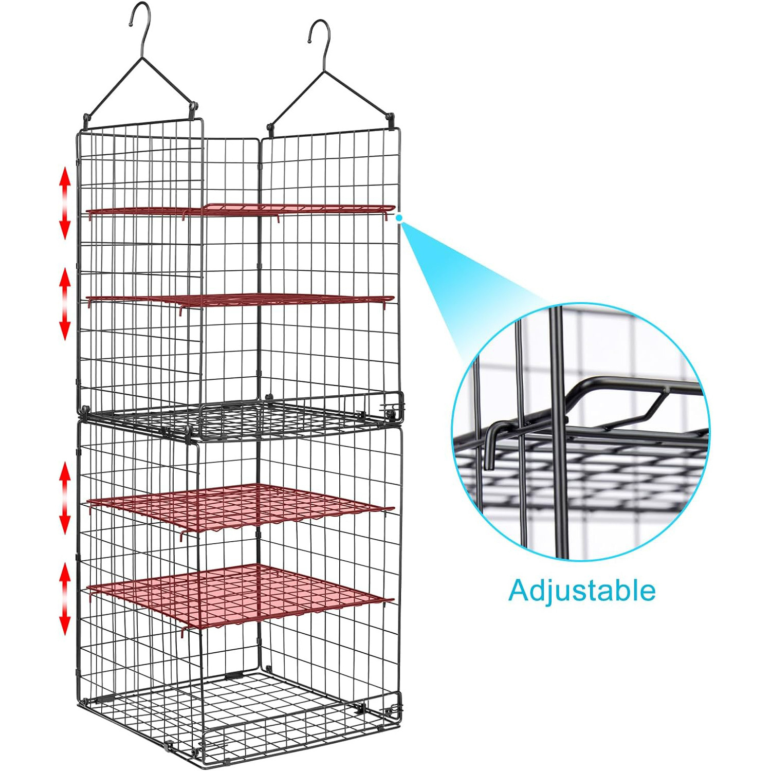 6 Tier Separable Adjustable Foldable Hanging Closet Organizers and Storage Basket Hanging Clothes Shelves with Adjustable Divide