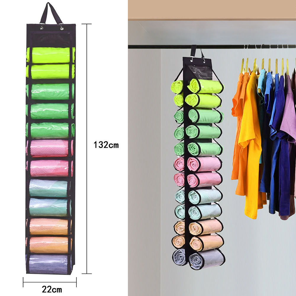 24 Roll Yoga Legging Storage Organizer Hanging Storage Bag Clothes T-shirt Towel Underwear Closets Roll Holder