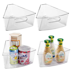 4" Deep Container Lazy Susan Organizers Plastic Transparent Kitchen Cabinet Storage Bins with Handle