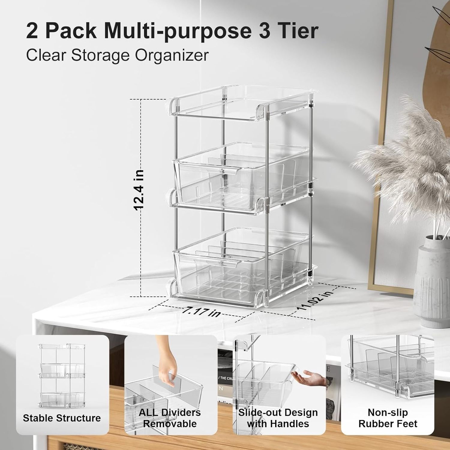 Bathroom Cabinet Organizer 3 Tier Multi-Purpose Slide-Under Sink Organizers Vanity Counter Organizing Tray Under Sink Organizers