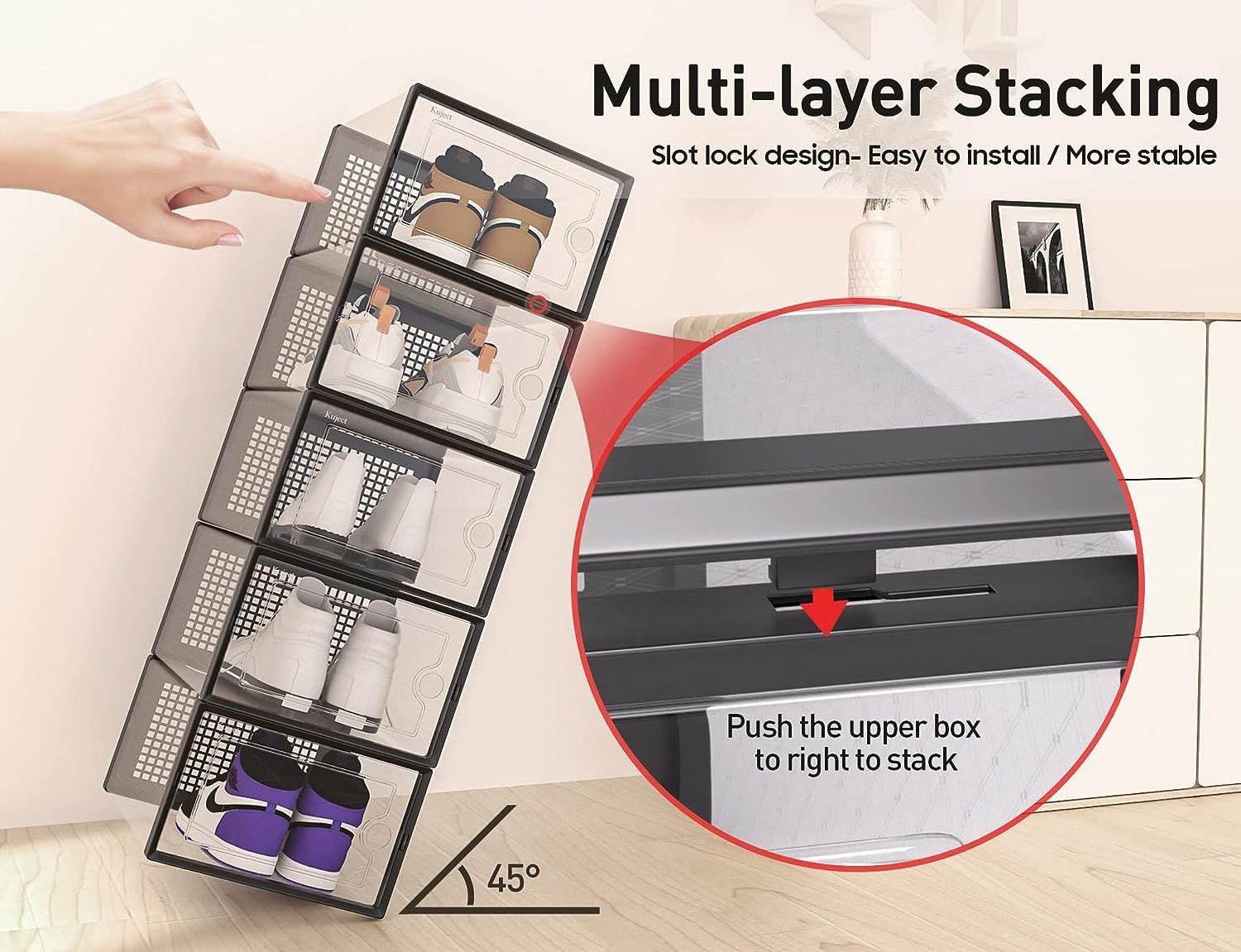 Large Shoe Organizers Storage Boxes for Closet Clear Plastic Stackable ...