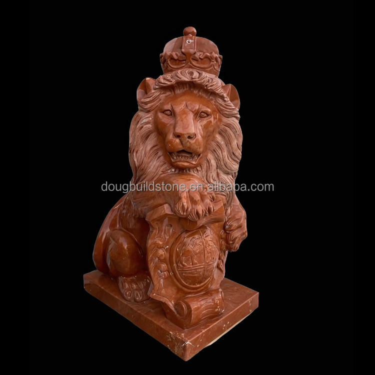 Dougbuild High Quality Hand-Carving Decorative Red Marble Stone Lion Status Marble Sculpture