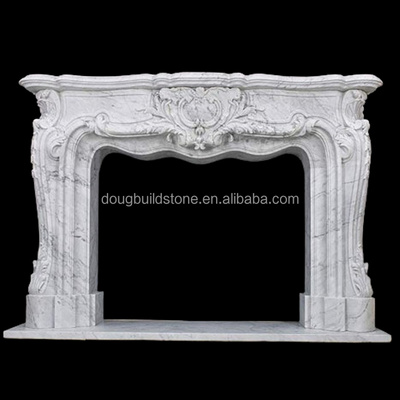 Dougbuild French Design White Carrara Marble Fireplace Mantle Carved Stone  Wall Panel Indoor Decoration Wall Fireplace