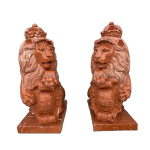 Dougbuild High Quality Hand-Carving Decorative Red Marble Stone Lion Status Marble Sculpture