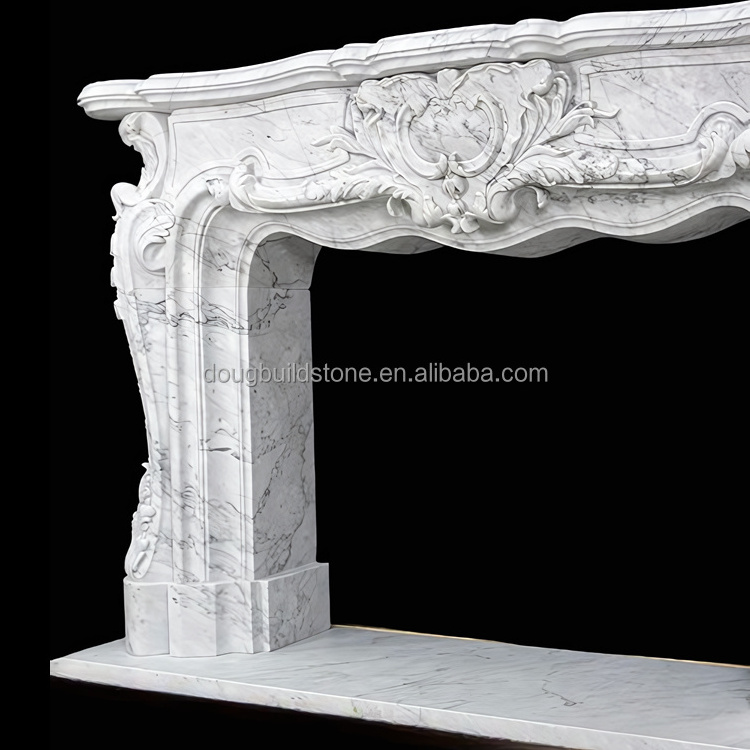 Dougbuild French Design White Carrara Marble Fireplace Mantle Carved Stone  Wall Panel Indoor Decoration Wall Fireplace