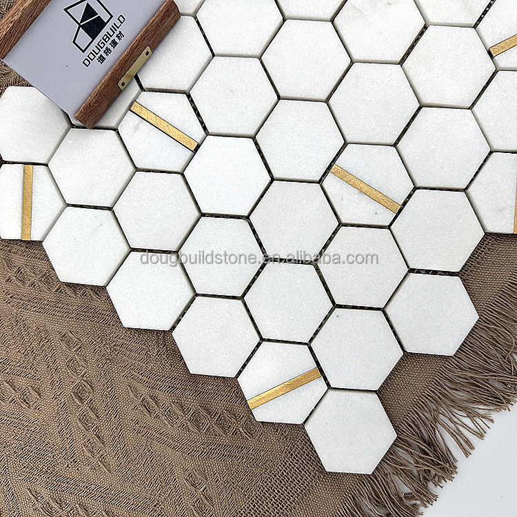 Dougbuild White Marble Mosaics Tile Hexagon Peel and Stick Mosaic Kitchen Backsplash Mosaic For Kitchen Backsplash