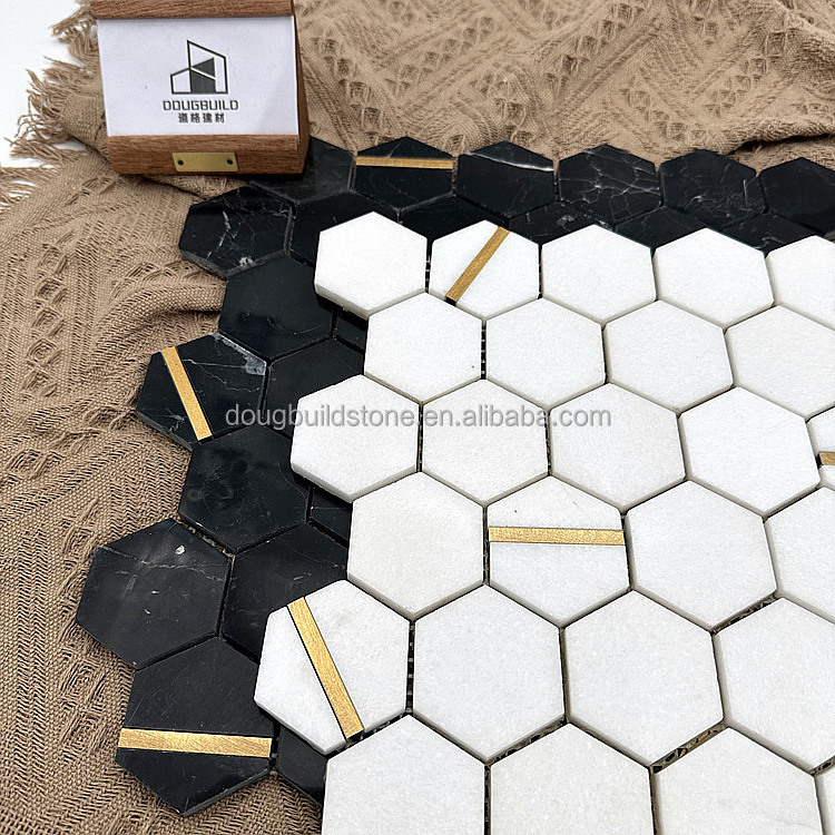 Dougbuild White Marble Mosaics Tile Hexagon Peel and Stick Mosaic Kitchen Backsplash Mosaic For Kitchen Backsplash