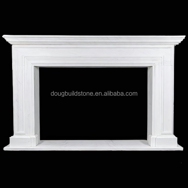 Dougbuild Modern Simple Natural White Marble Fireplace Indoor Hand Carved White Modern Fireplaces