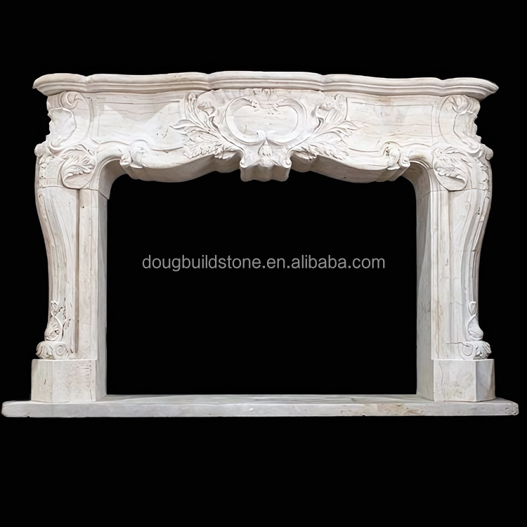 Dougbuild Louis XV Roman Travertine Fireplace Marble Stone Fireplace TV Stands With Fireplace