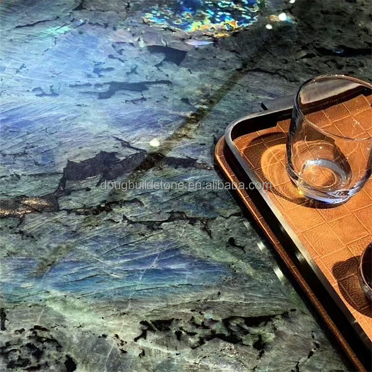 Dougbuild Stone Madagascar Blue River Granite Kitchen Top Bar Top Labradorite Lemurian Blue Granite Slabs