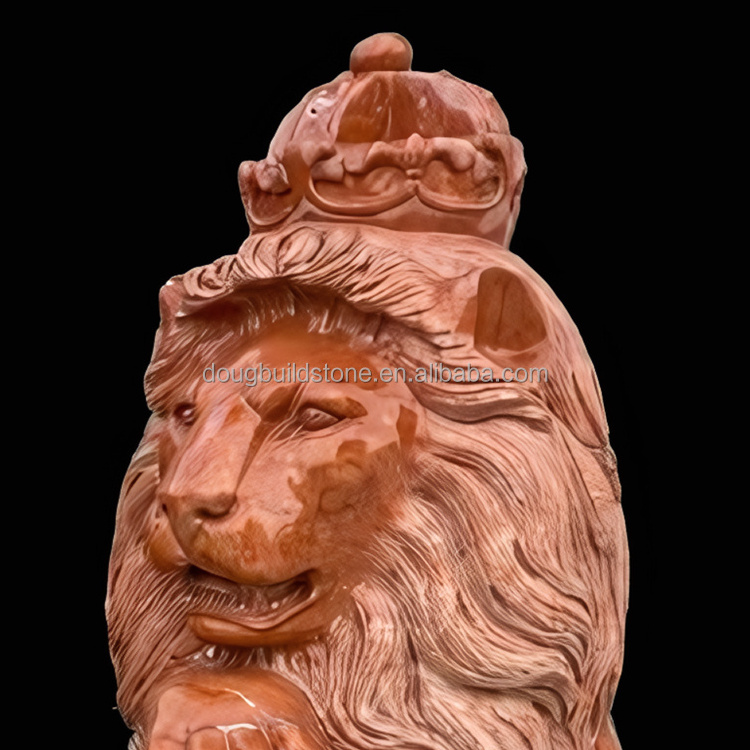 Dougbuild High Quality Hand-Carving Decorative Red Marble Stone Lion Status Marble Sculpture