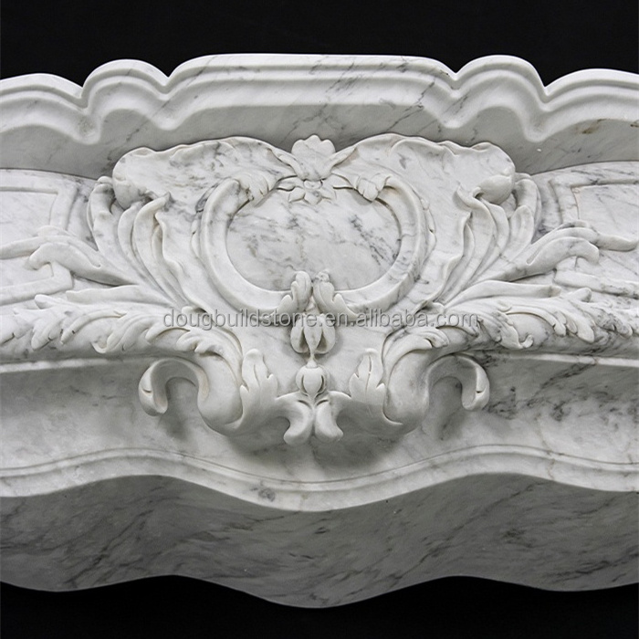 Dougbuild French Design White Carrara Marble Fireplace Mantle Carved Stone  Wall Panel Indoor Decoration Wall Fireplace