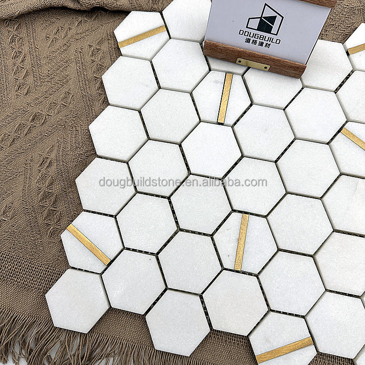 Dougbuild White Marble Mosaics Tile Hexagon Peel and Stick Mosaic Kitchen Backsplash Mosaic For Kitchen Backsplash