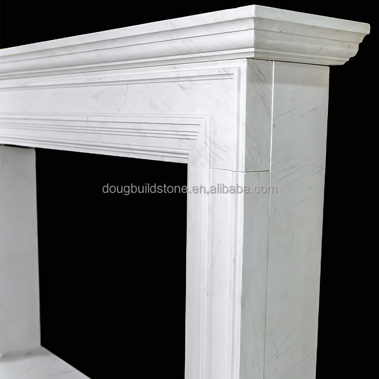 Dougbuild Modern Simple Natural White Marble Fireplace Indoor Hand Carved White Modern Fireplaces