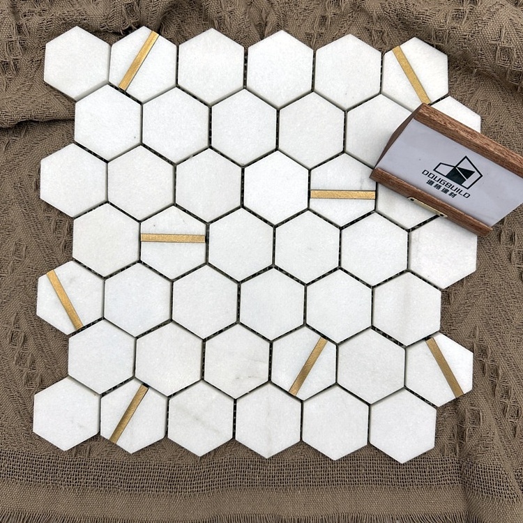 Dougbuild White Marble Mosaics Tile Hexagon Peel and Stick Mosaic Kitchen Backsplash Mosaic For Kitchen Backsplash