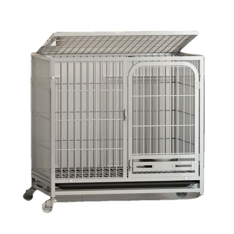 Wholesale Stainless Steel Foldable Pet Cage Simple Installation Strong Bearing Dog Kennel On Wheels With Tray