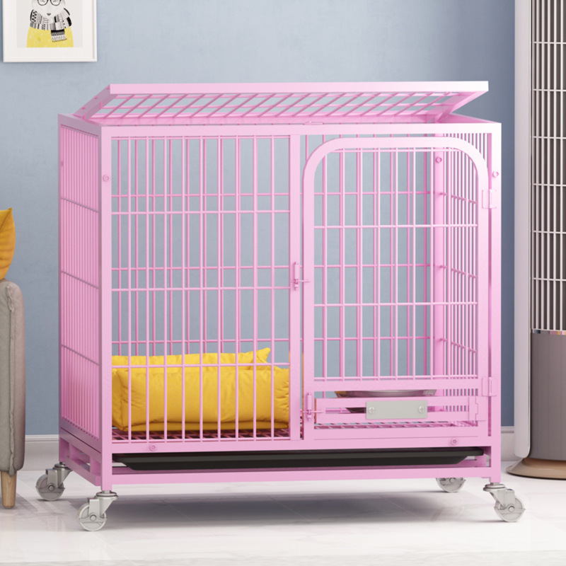 Wholesale Stainless Steel Foldable Pet Cage Simple Installation Strong Bearing Dog Kennel On Wheels With Tray