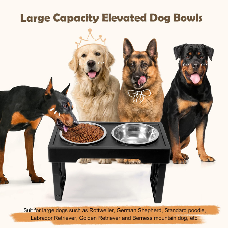 Factory Direct Sale Adjustable Elevated Dog Bowls Raised Dog Bowl Stainless Steel 3 Heights Dog Feeding Bowls