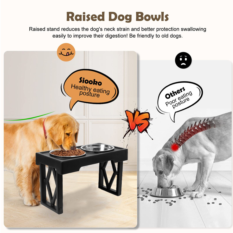 Factory Direct Sale Adjustable Elevated Dog Bowls Raised Dog Bowl Stainless Steel 3 Heights Dog Feeding Bowls