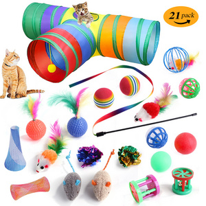 Factory Direct Sale Cat Play Tunnel Toy 21 Packs Set Colorful Cat Tunnel for Indoor Cat Catnip Toy Tunnel Set Teasing Stick Toy