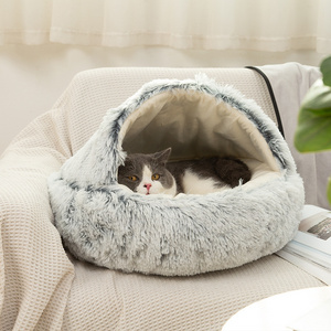 RTS Winter Long Plush Pet Cat Bed Round Cushion Cat House 2 In 1 Warm Cats Basket Designer Dog Bed Sleep Bag Nest For Small Dog