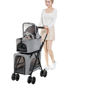 Bello Double Decker Pet Stroller 3 in 1 Pet Carriers & Travel Products Folding Trolleys with Removable Carrier