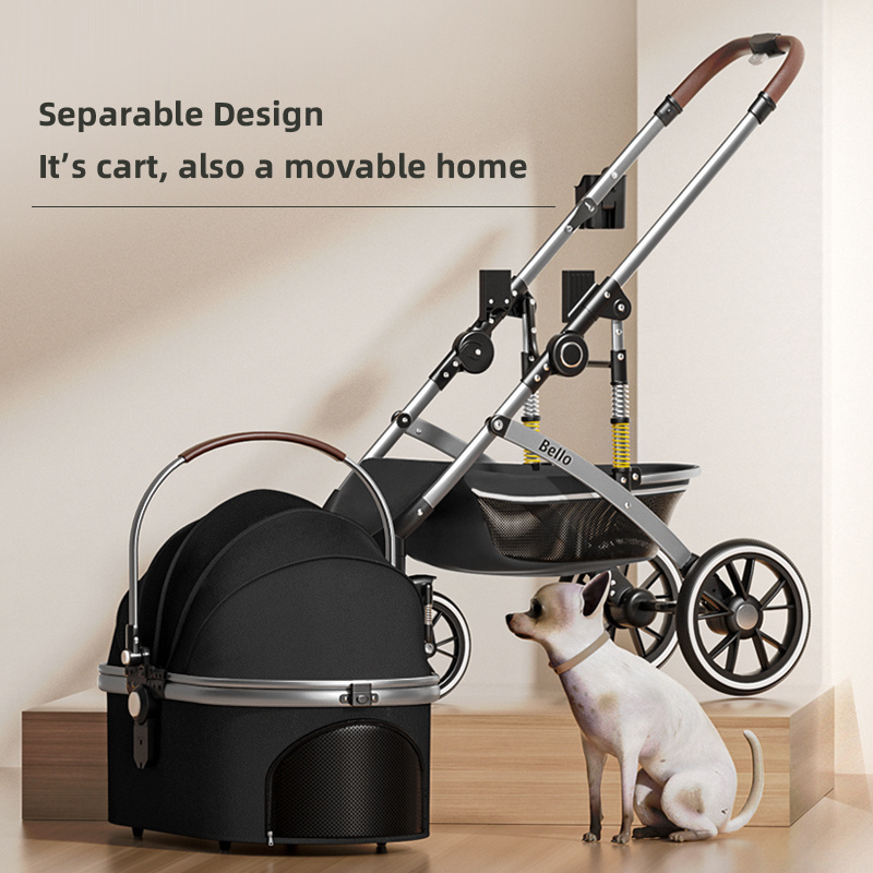 Luxury High quality Detachable pet dog stroller safety pet travel with 4 Wheels large trolley