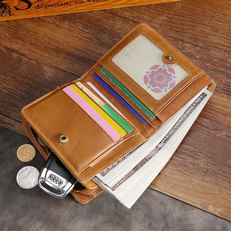 Genuine Leather Wallet Ultra-Light Wear-Resistant RFID Scanning Men's Money Clip Short Coin Purse High-Quality Card Holder