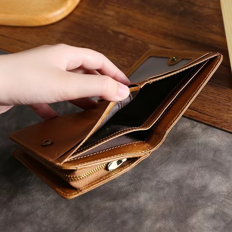 Genuine Leather Wallet Ultra-Light Wear-Resistant RFID Scanning Men's Money Clip Short Coin Purse High-Quality Card Holder