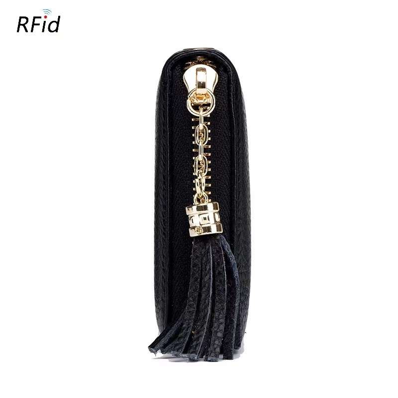 Genuine Leather Women's Bag RFID Fringe Pendant Top Layer Cowhide Wallet Fashion Multi-Color Large-Capacity Wallet Ladies Purse