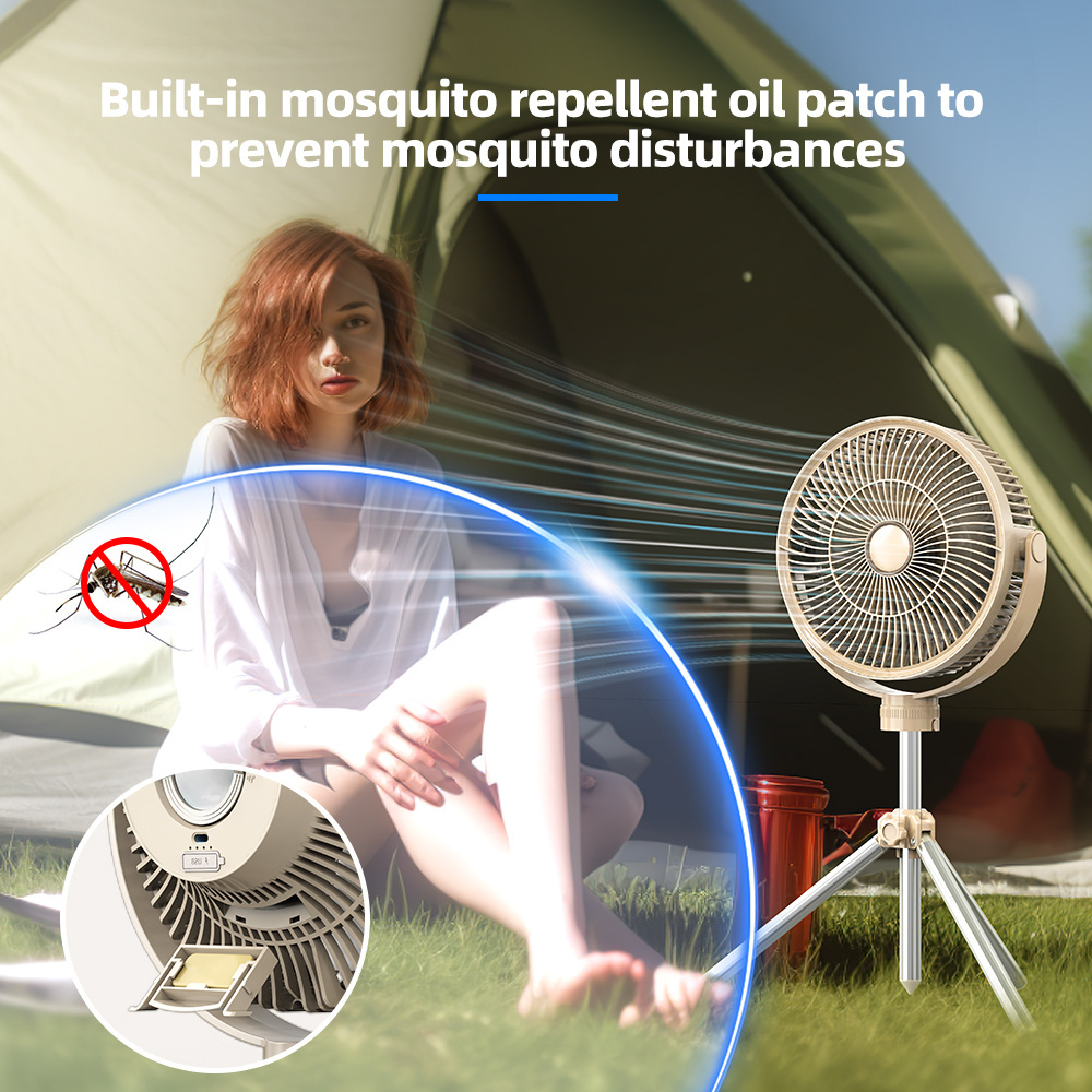 2023 New Arrivals Battery Fan Rechargeable 20000mah Camping Fan Light Plastic 10000mah Ambient Light Ceiling Air Cooling Fan 360