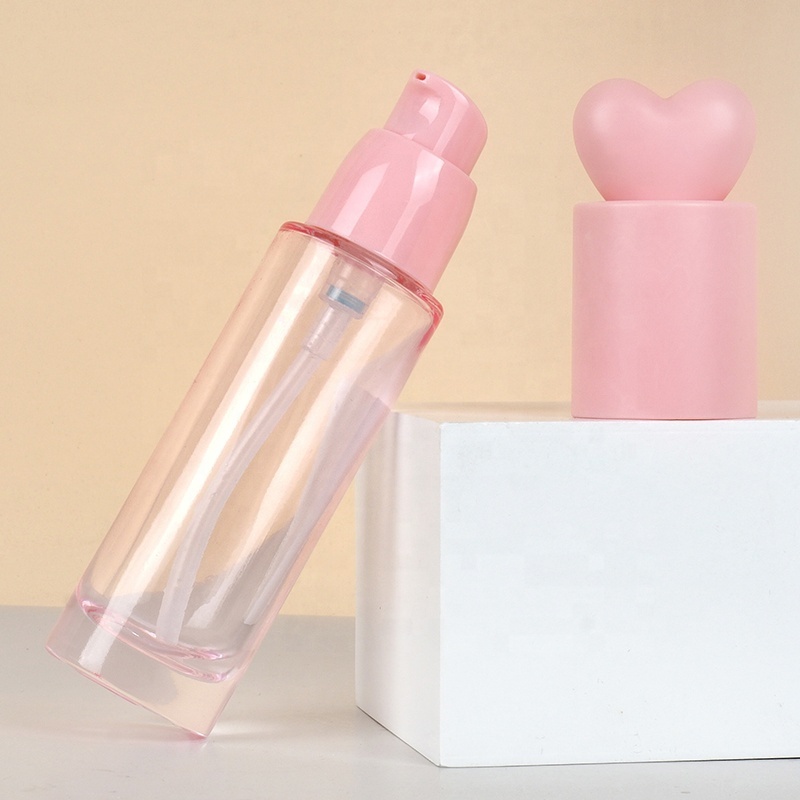 Clear frosted Heart Foundation Liquid Bottle 30ml Cosmetic pink glass dispenser portable travel lotion bottle