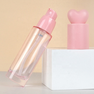 Clear frosted Heart Foundation Liquid Bottle 30ml Cosmetic pink glass dispenser portable travel lotion bottle