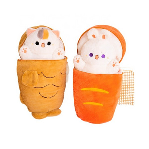 DL1231230 Large Taiyaki Cat Plush Pillow Cute Kitten Inside Fish 2 In 1 Funny Stuffed Animals Rabbit Toys In Carrot Soft Toys-