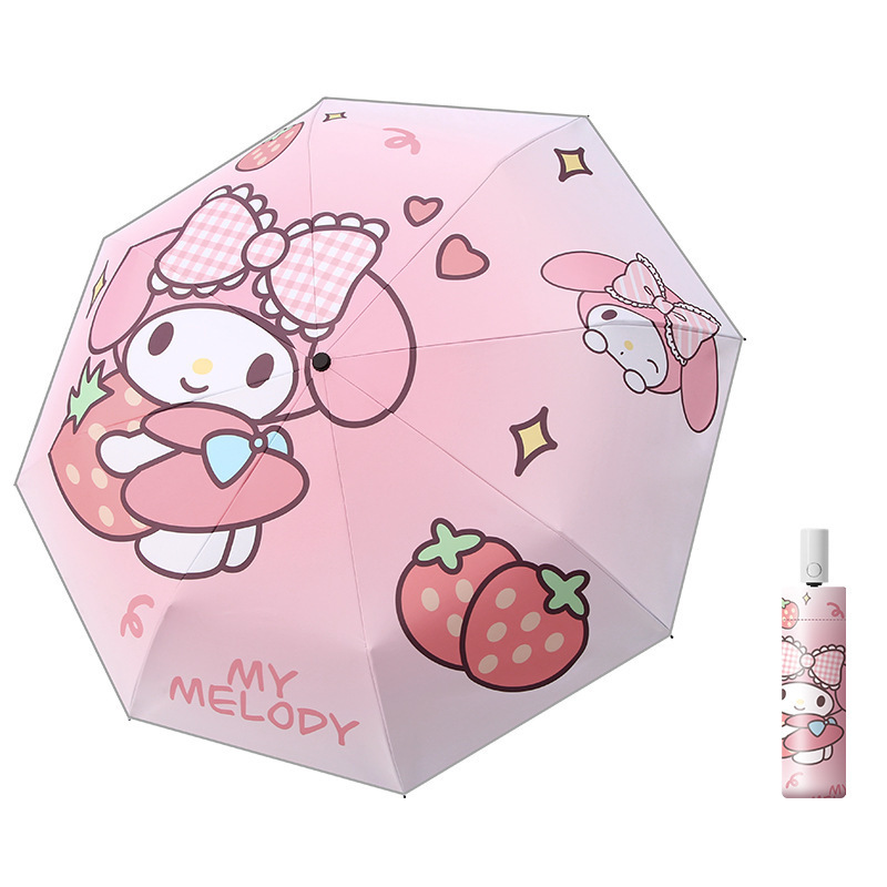 DL22310 Sanrioo Umbrella Kawaii Mymelody Kuromi Cinnamoroll Korean Cartoon Lady Sunshade Cute Girl Automatic Protective Umbrella