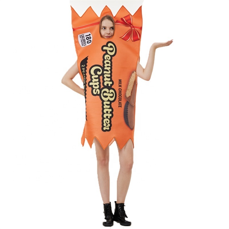 DL3381 Halloween party one piece stage clothes peanut butter chocolate bar cosplay couple costume onesie fun costume