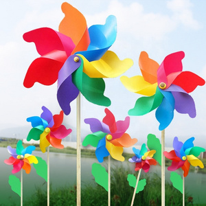 DOULUO Factory Wholesale High Quality Colorful Petal Plastic Garden Decorative Windmill With Wooden Pole for Outdoor Decoration