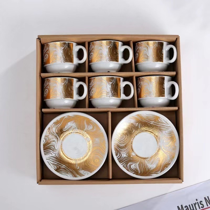 DL123123 Europe Style Expresso Coffee Cup Luxury Drinkware Ceramic Coffee Cup And Saucer Habesha Turkish Ethiopian 12pcs Tea Set