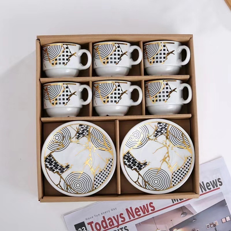 DL123123 Europe Style Expresso Coffee Cup Luxury Drinkware Ceramic Coffee Cup And Saucer Habesha Turkish Ethiopian 12pcs Tea Set