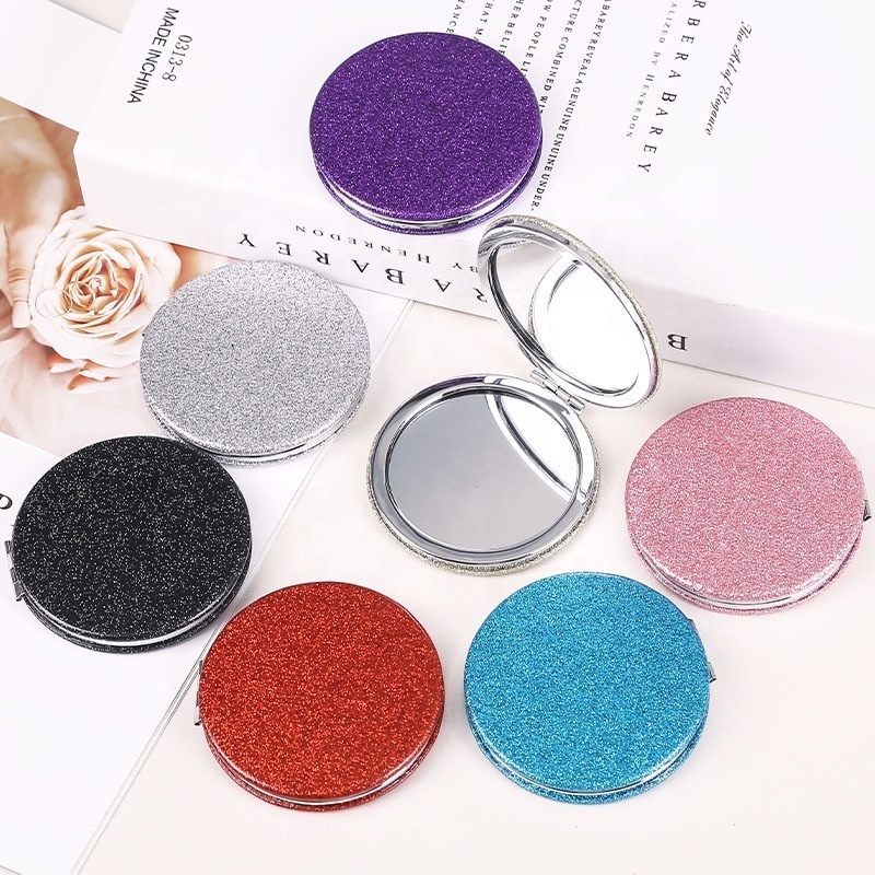 DL1231230 Bulk Blank Round Foldable Cute Mini Glitter Makeup Cosmetic Mirror Travel Glitter Pocket Compact Makeup Mirrors