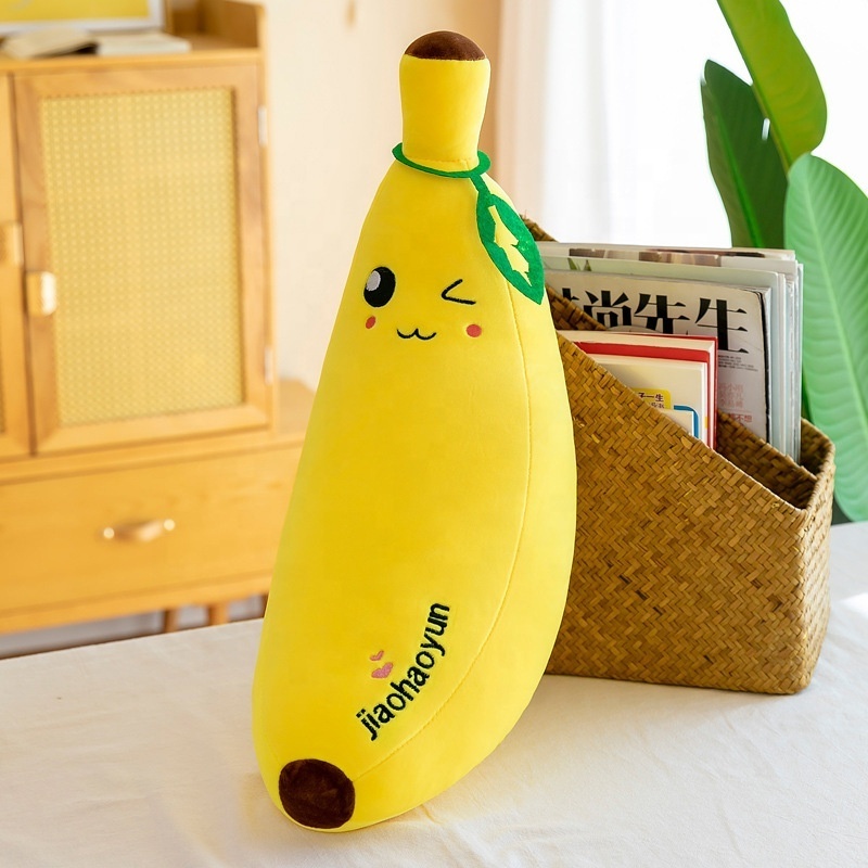 DL560 Hot selling Smiley face Yellow kawaii banana Fruit Doll pillow soft stuffed Long banana plush toy