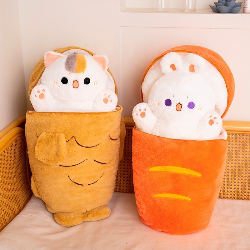 DL1231230 Large Taiyaki Cat Plush Pillow Cute Kitten Inside Fish 2 In 1 Funny Stuffed Animals Rabbit Toys In Carrot Soft Toys-