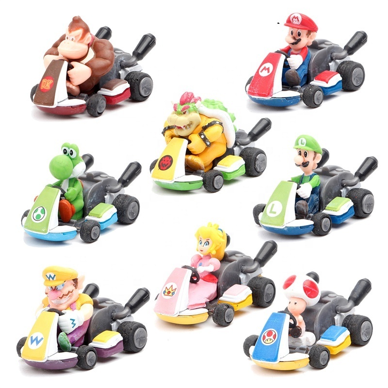 DL3522 Hot selling cartoon car 8pcs/set Marios kart toys mario luigi action figure pull-back vehicle for kids gift