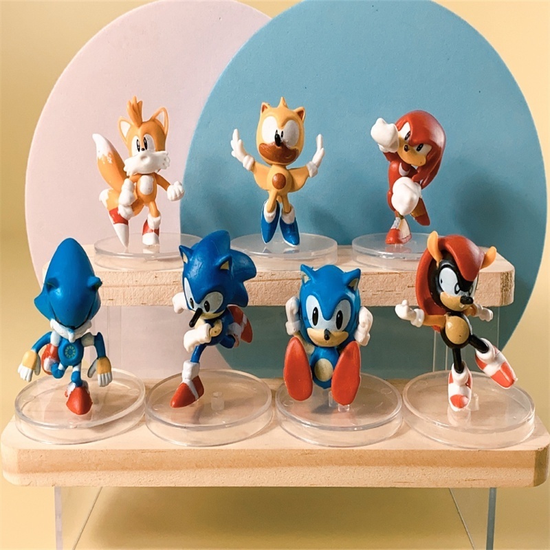 DL3402 6pcs/set 3D PVC Japanese Game Character Action Figure SONIC as Cake Decoration/Collectible Gifts for Friends in Birthday