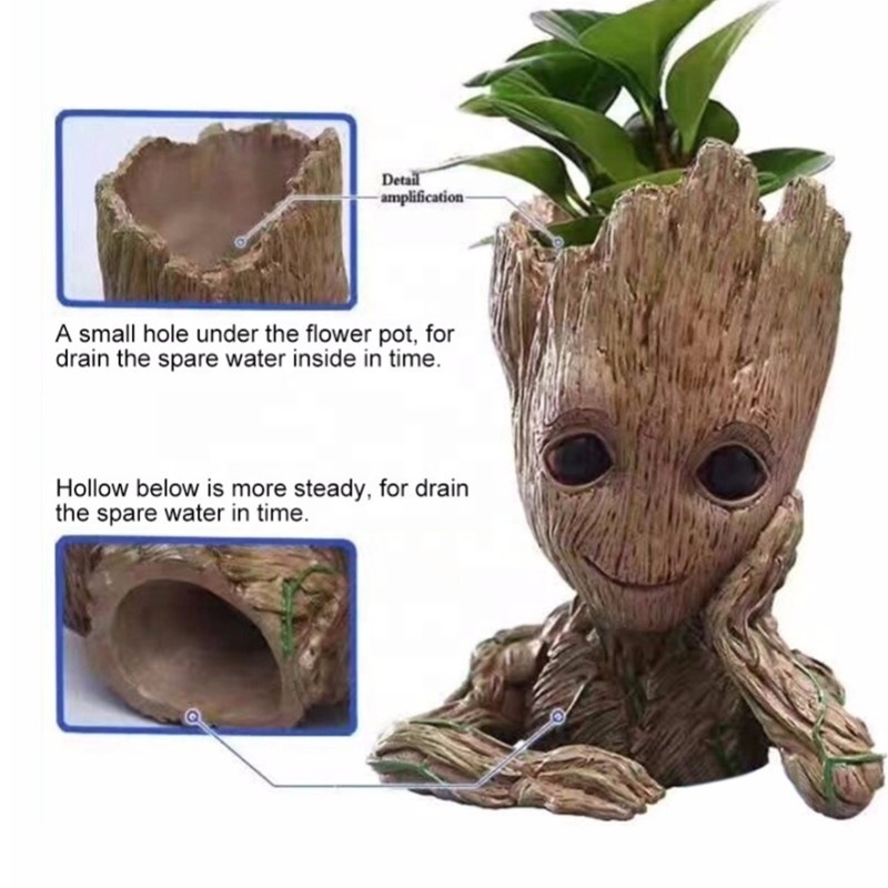 DOULUO indoor Flower Pot Baby Groot Face Planter Pots Cartoon Design Garden Succulent Bonsai Pots Balcony Decoration