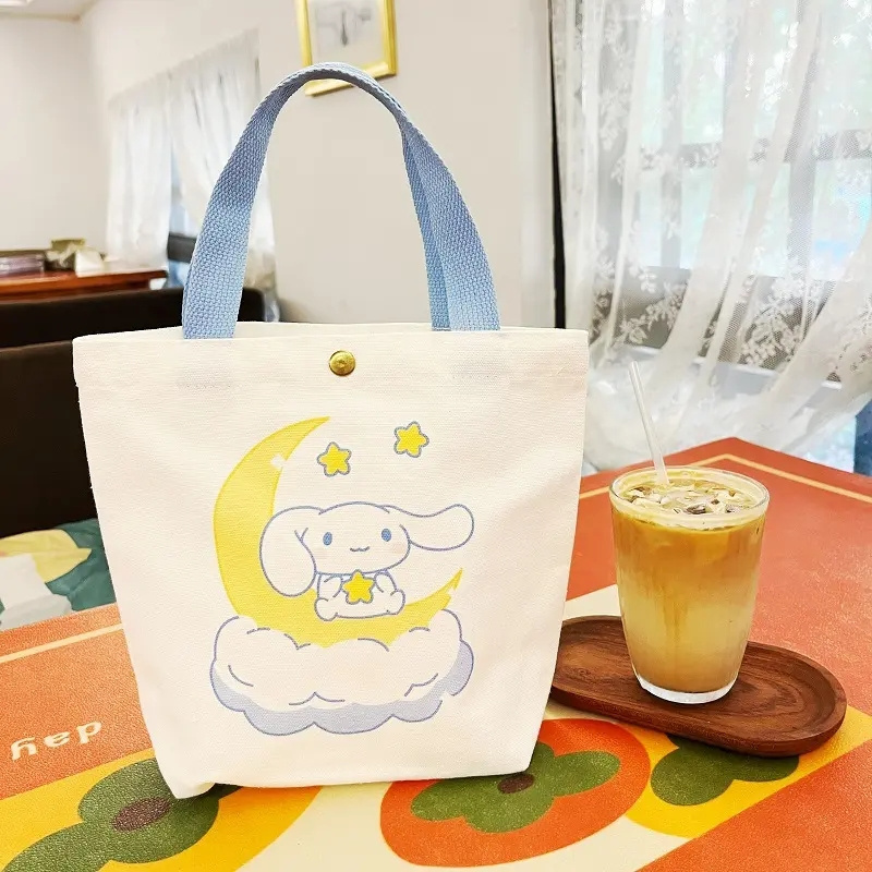 DOULUO Melody Small canvas Bag Cute Kuromi Girls Fashion tote bag Sanrioo student tutoring one-shoulder tote bag