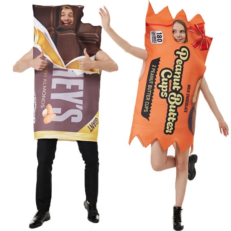 DL3381 Halloween party one piece stage clothes peanut butter chocolate bar cosplay couple costume onesie fun costume