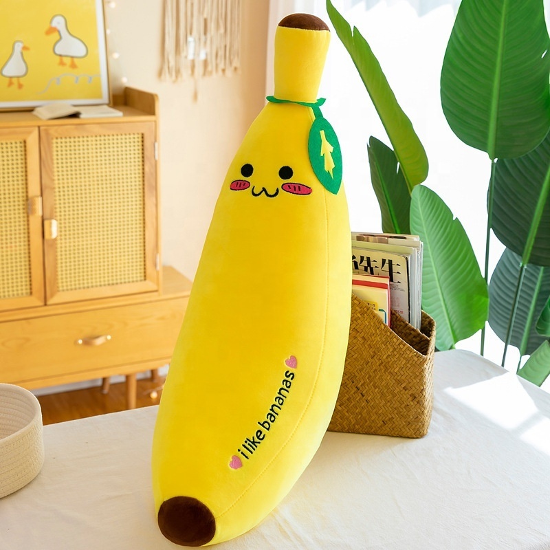 DL560 Hot selling Smiley face Yellow kawaii banana Fruit Doll pillow soft stuffed Long banana plush toy